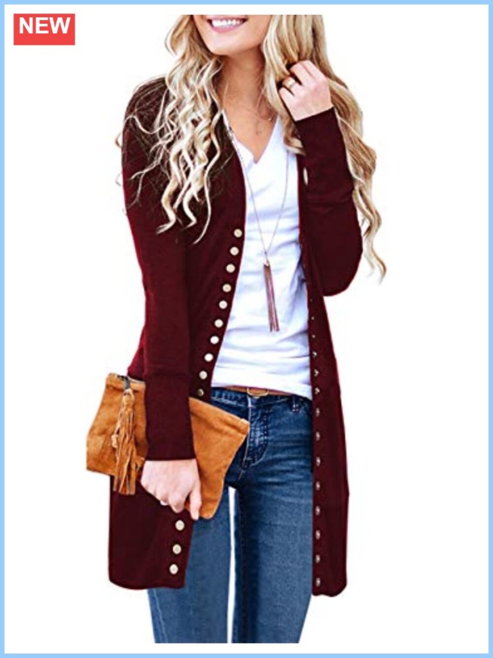 Women's Lightweight Knit Button Up Long Cardigan Sweater V-Neck Snap